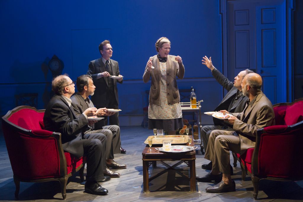 Henny Russel (center) with Daniel Jenkins, Dariush Kashani, Jefferson Mays, Daniel Oreskes, and Anthony Azizi, in 'OSLO.' (Courtesy) Henny Russel (center) with Daniel Jenkins, Dariush Kashani, Jefferson Mays, Daniel Oreskes, and Anthony Azizi, in 'OSLO.' (Courtesy)