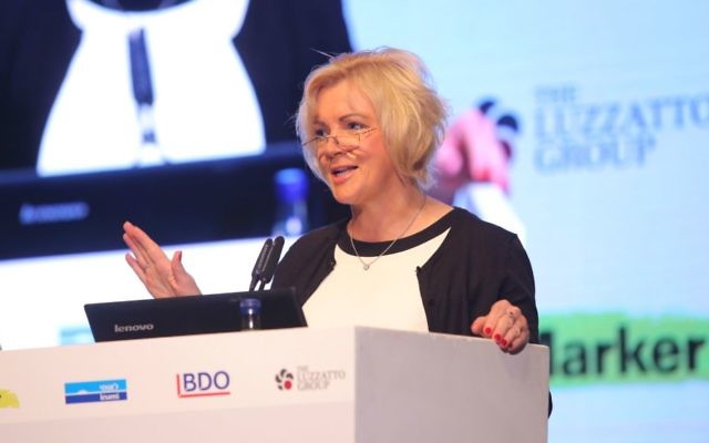 Louise Phelan, VP CEMEA, PayPal, speaks at Technovation conference in Tel Aviv (Courtesy Ofer Vaknin)