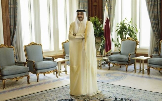 Qatar Emir Sheik Tamim bin Hamad Al-Thani waits for the arrival of then US secretary of state John Kerry ahead of their meeting, at Diwan Palace in Doha, Qatar, August 3, 2015. (Brendan Smialowski/Pool Photo via AP, File) Qatar Emir Sheik Tamim bin Hamad Al-Thani waits for the arrival of then US secretary of state John Kerry ahead of their meeting, at Diwan Palace in Doha, Qatar, August 3, 2015. (Brendan Smialowski/Pool Photo via AP, File)