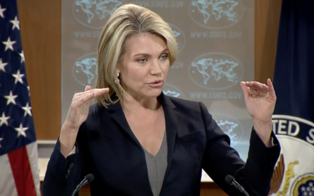 US State Department Spokeswoman Heather Nauert speaks to reporters during a press conference in Washington, D.C. on June 6, 2017 (screen capture) US State Department Spokeswoman Heather Nauert speaks to reporters during a press conference in Washington, D.C. on June 6, 2017 (screen capture)