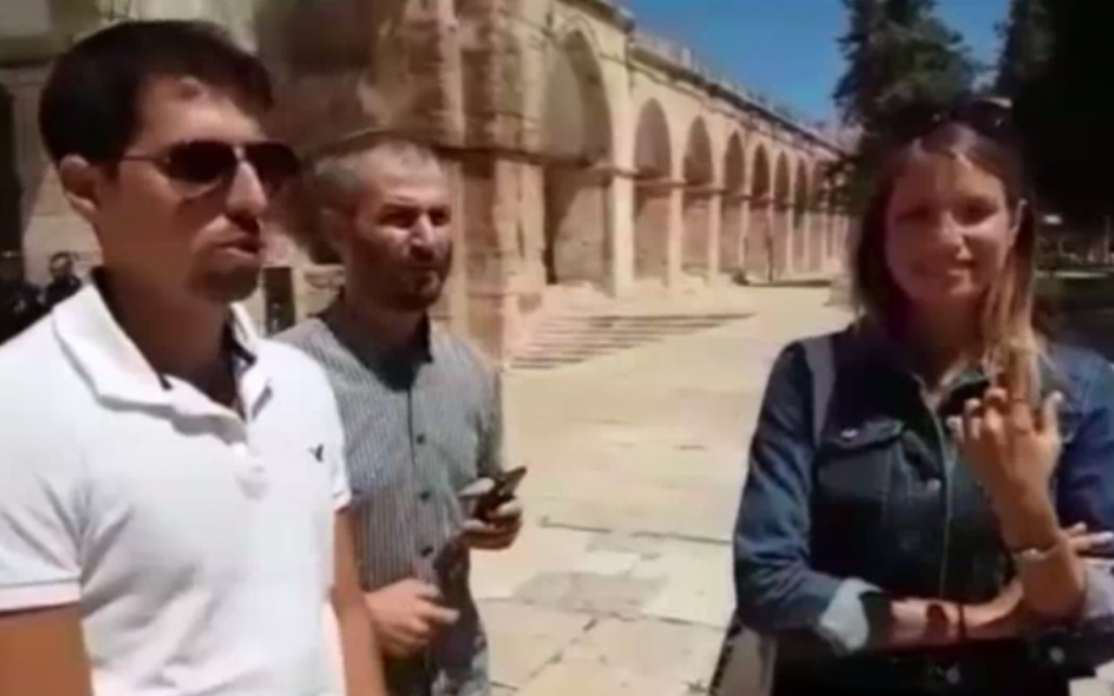 Screen capture of a Jewish couple who performed a surreptitious wedding on the Temple Mount. (Screen capture: Israel National News) Screen capture of a Jewish couple who performed a surreptitious wedding on the Temple Mount. (Screen capture: Israel National News)