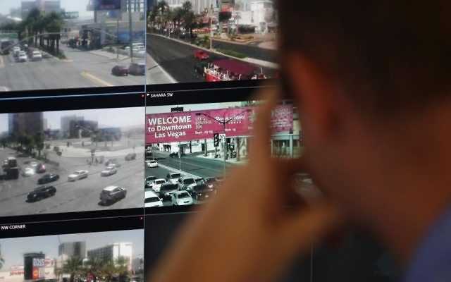 In this May 23, 2017, photo, an official watches security cameras at the Southern Nevada Counterterrorism Center in Las Vegas (AP Photo/John Locher)