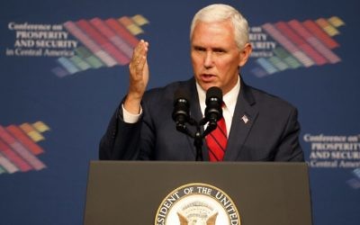 Vice President Mike Pence speaks during a conference on Prosperity and Security in Central America, Thursday, June 15, 2017, in Miami. (AP Photo/Wilfredo Lee, Pool)
