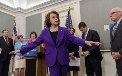 Sen. Dianne Feinstein ranking member on the Senate Judiciary Committee, center, during a news conference on Capitol Hill in Washington, D.C. on March 28, 2017. (AP Photo/J. Scott Applewhite)