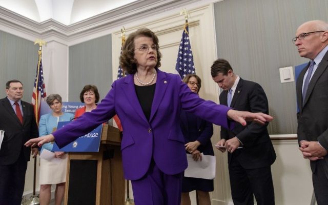 Sen. Dianne Feinstein ranking member on the Senate Judiciary Committee, center, during a news conference on Capitol Hill in Washington, D.C. on March 28, 2017. (AP Photo/J. Scott Applewhite) Sen. Dianne Feinstein ranking member on the Senate Judiciary Committee, center, during a news conference on Capitol Hill in Washington, D.C. on March 28, 2017. (AP Photo/J. Scott Applewhite)