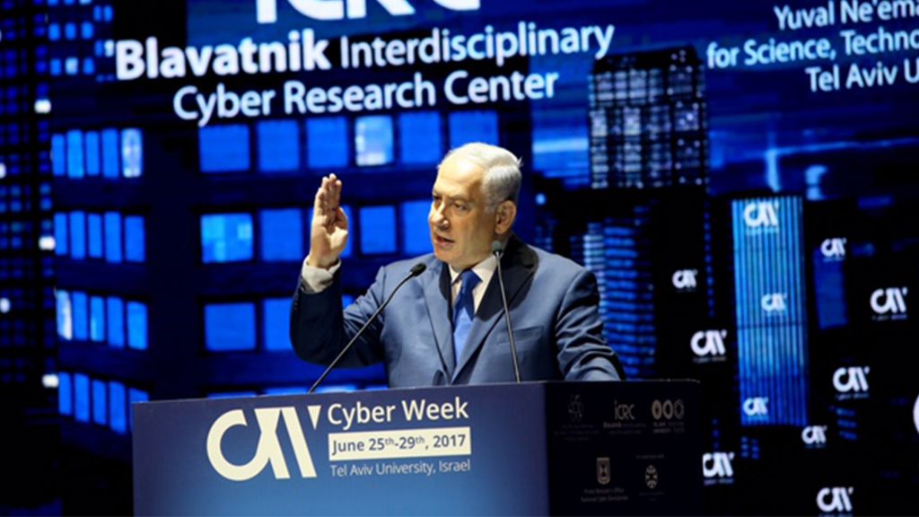 Prime Minister Benjamin Netanyahu speaks at Cyber Week in Tel Aviv, June 26, 2017. (Courtesy/Chen Galili) Prime Minister Benjamin Netanyahu speaks at Cyber Week in Tel Aviv, June 26, 2017. (Courtesy/Chen Galili)