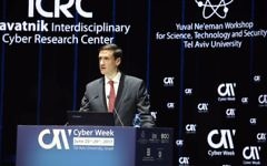Thomas Bossert, assistant to the US President Donald Trump for Homeland Security and Counter-terrorism, speaks in Tel Aviv, June 26, 2017. (Courtesy)