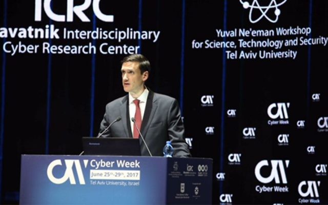 Thomas Bossert, assistant to the US President Donald Trump for Homeland Security and Counter-terrorism, speaks in Tel Aviv, June 26, 2017. (Courtesy) Thomas Bossert, assistant to the US President Donald Trump for Homeland Security and Counter-terrorism, speaks in Tel Aviv, June 26, 2017. (Courtesy)