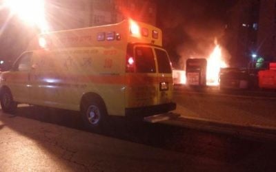 The scene of a car explosion in the city of Ashkelon, June 27, 2017. (Magen David Adom)