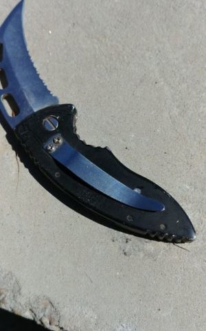 A knife found concealed in the sock of a Palestinian man near the West Bank city of Hebron on June 29, 2017. (Police spokesperson) A knife found concealed in the sock of a Palestinian man near the West Bank city of Hebron on June 29, 2017. (Police spokesperson)