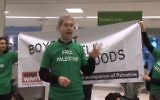 Illustrative image of activists in London protest in Waitrose supermarket calling for boycott of Israel. (Screen capture: YouTube)