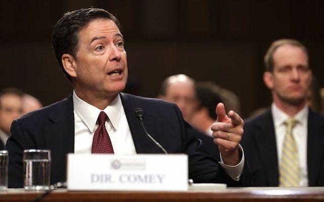 Former FBI director James Comey testifies before the Senate Intelligence Committee on Capitol Hill in Washington, DC, on June 8, 2017. (Chip Somodevilla/Getty Images via JTA) Former FBI director James Comey testifies before the Senate Intelligence Committee on Capitol Hill in Washington, DC, on June 8, 2017. (Chip Somodevilla/Getty Images via JTA)