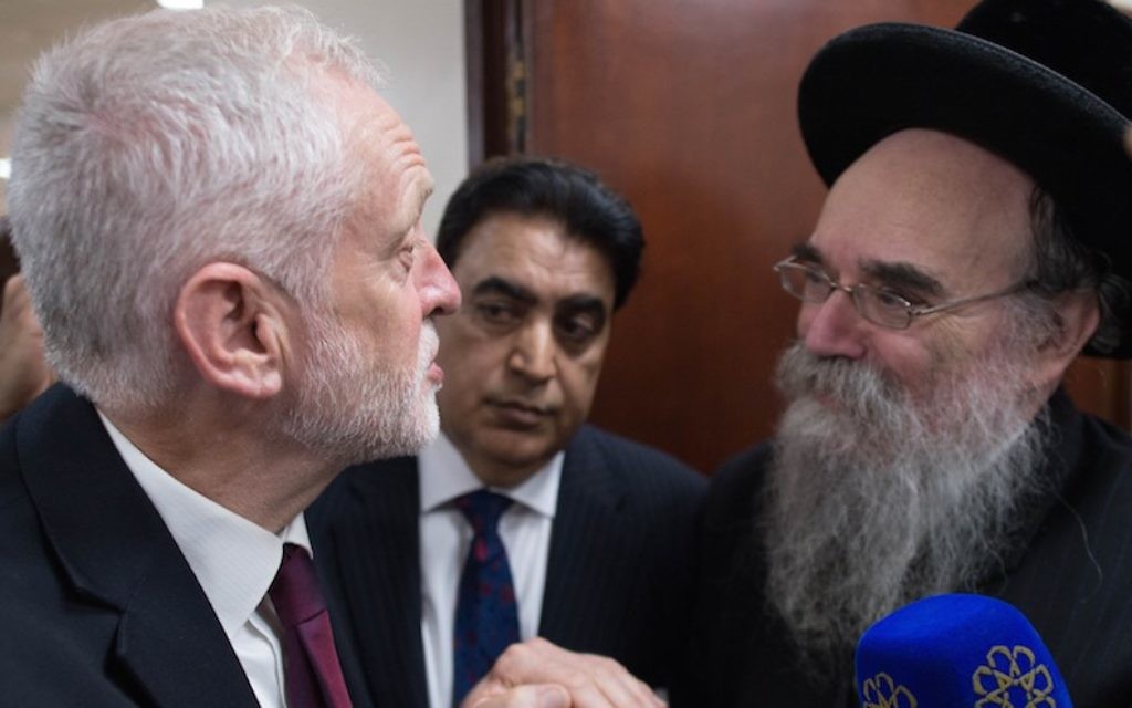 Labour leader Jeremy Corbyn talks to faith leaders at Finsbury Park Mosque on June 19, 2017 in London, England. (Stefan Rousseau/WPA Pool/Getty Images via JTA) Labour leader Jeremy Corbyn talks to faith leaders at Finsbury Park Mosque on June 19, 2017 in London, England. (Stefan Rousseau/WPA Pool/Getty Images via JTA)