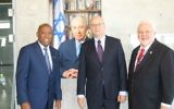 Houston Mayor Sylvester Turner, left, Nadav Tamir and Michael Kubosh at the Peres Center for Peace and Innovation, June 11, 2017 (Courtesy)