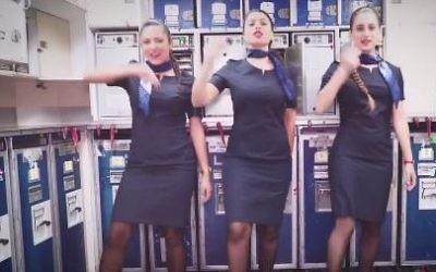 El Al flight attendants perform a music video tribute to Britney Spears in an ad published on June 20, 2017. (Screen capture/Facebook)