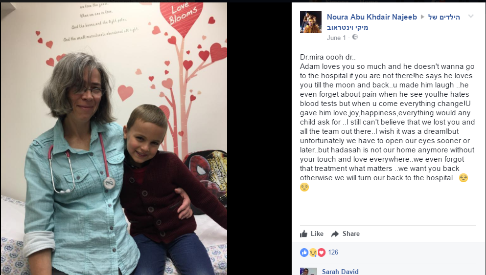 A Facebook tribute to one of the departing doctors from the parent of a cancer patient (Facebook screenshot)