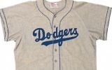 The jersey from Sandy Koufax’s first season in 1955. (Lelands, via JTA)