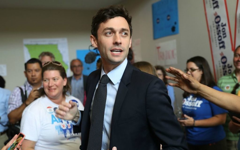 Jon Ossoff speaking to volunteers and supporters at a campaign office in Marietta, Georgia, April 18, 2017. (Joe Raedle/Getty Images/via JTA) Jon Ossoff speaking to volunteers and supporters at a campaign office in Marietta, Georgia, April 18, 2017. (Joe Raedle/Getty Images/via JTA)