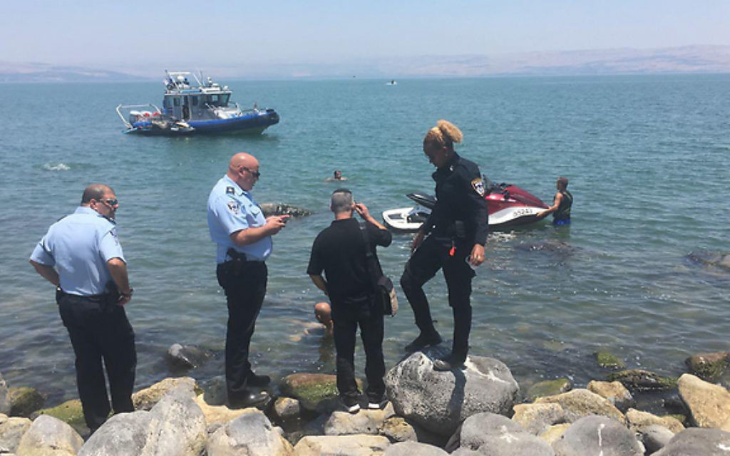 Illustrative: Police searching a missing swimmer in the Sea of Galilee on June 26, 2017. (Police Spokesperson)
