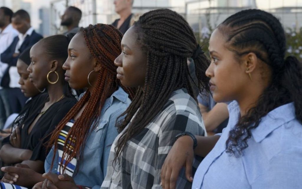 Illustrative: Supporters of the African Student Organization listen to asylum seekers talk about their experiences studying at Israeli universities in Tel Aviv, on June 21, 2017. (courtesy Eli Tesma) Illustrative: Supporters of the African Student Organization listen to asylum seekers talk about their experiences studying at Israeli universities in Tel Aviv, on June 21, 2017. (courtesy Eli Tesma)