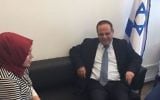 Turkish journalist Seyma Eraz meets with Communications Minister Ayoub Kara at his office in the Knesset, in Jerusalem on June 27, 2017. (Communications ministry)
