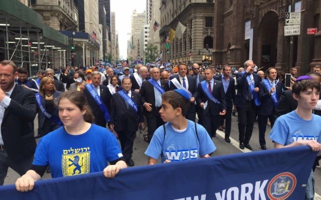 Thousands of marchers take part in the 'Celebrate Israel' parade in New York on June 4, 2017. (Courtesy) Thousands of marchers take part in the 'Celebrate Israel' parade in New York on June 4, 2017. (Courtesy)
