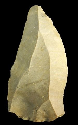 A spear point made from flint found at Ein Qashsish in northern Israel. (Erella Hovers, courtesy of the Israel Antiquities Authority) A spear point made from flint found at Ein Qashsish in northern Israel. (Erella Hovers, courtesy of the Israel Antiquities Authority)