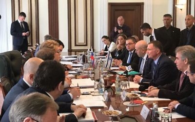Knesset Speaker Yuli Edelstein holds a working meeting with his Russian counterparts in Moscow on June 27, 2017 (Knesset spokesperson's office/Israeli embassy in Moscow) Knesset Speaker Yuli Edelstein holds a working meeting with his Russian counterparts in Moscow on June 27, 2017 (Knesset spokesperson's office/Israeli embassy in Moscow)