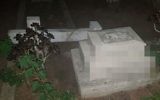 A tombstone vandalized in the Templar Cemetery in Haifa (Israel Police)