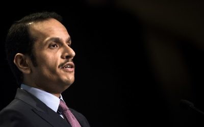 Qatar's Foreign Minister Mohammed bin Abdulrahman al-Thani speaks during a luncheon hosted by the Arab Center of Washington, DC on June 29, 2017. (AFP Photo/Brendan Smialowski)
