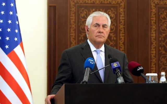 US Secretary of State Rex Tillerson listens to questions by journalists during a press conference in Doha, July 11, 2017. (AFP/STRINGER) US Secretary of State Rex Tillerson listens to questions by journalists during a press conference in Doha, July 11, 2017. (AFP/STRINGER)