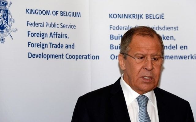 Russian Foreign Affairs Minister Sergey Lavrov delivers a press conference after meeting with the Belgian Foreign Affairs Minister at Egmont Palace in Brussels, July 12, 2017. (AFP/THIERRY CHARLIER) Russian Foreign Affairs Minister Sergey Lavrov delivers a press conference after meeting with the Belgian Foreign Affairs Minister at Egmont Palace in Brussels, July 12, 2017. (AFP/THIERRY CHARLIER)