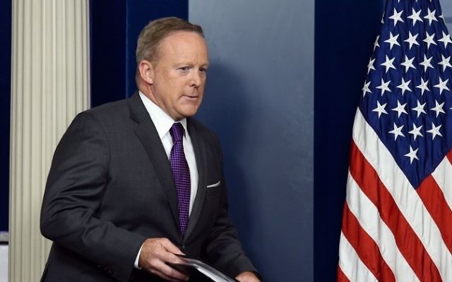 White House Press Secretary Sean Spicer arrives to brief members of the media during a daily briefing at the White House July 17, 2017 in Washington, DC. (AFP/Olivier Douliery) White House Press Secretary Sean Spicer arrives to brief members of the media during a daily briefing at the White House July 17, 2017 in Washington, DC. (AFP/Olivier Douliery)