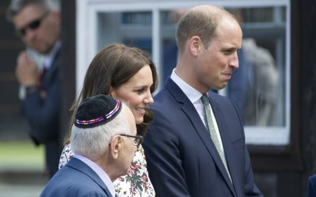 Britain's Prince William, Duke of Cambridge (R), and his wife Kate, the Duchess of Cambridge (C), visit the former Stutthof Nazi concentration camp near Gdansk, Poland, on July 18, 2017. (Simon Krawczyk/AFP)