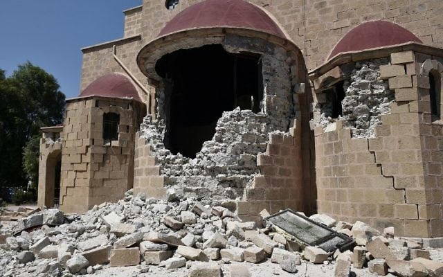 This pictures taken on July 21, 2017 shows an exterior view of the quake-damaged Church of Saint Nicholas on the Greek Island of Kos following a 6.5 magnitude earthquake which struck the region. (AFP/Louisa Gouliamaki) This pictures taken on July 21, 2017 shows an exterior view of the quake-damaged Church of Saint Nicholas on the Greek Island of Kos following a 6.5 magnitude earthquake which struck the region. (AFP/Louisa Gouliamaki)