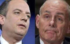 This combination of pictures shows outgoing White House Chief of Staff Reince Priebus (L) at National Harbor, Maryland, February 23, 2017 and General John F. Kelly, USMC (Ret.) on January 10, 2017 in Washington, DC (AFP PHOTO / Mike Theiler AND MOLLY RILEY)