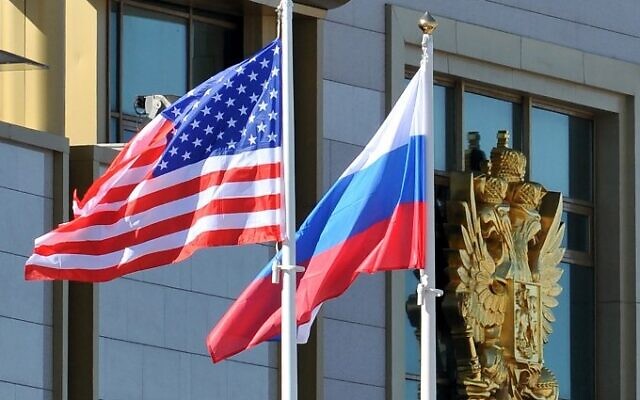 Russian and the US flags flying next to each other at Moscow Vnukovo Airport, on May 7, 2013. (Mladen Antonov/AFP) Russian and the US flags flying next to each other at Moscow Vnukovo Airport, on May 7, 2013. (Mladen Antonov/AFP)
