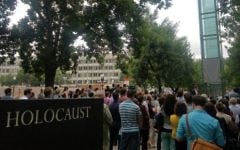 A rededication ceremony at the New England Holocaust Memorial in Boston, Massachusetts, following an act of vandalism, on July 11, 2017. (Matt Lebovic/The Times of Israel)