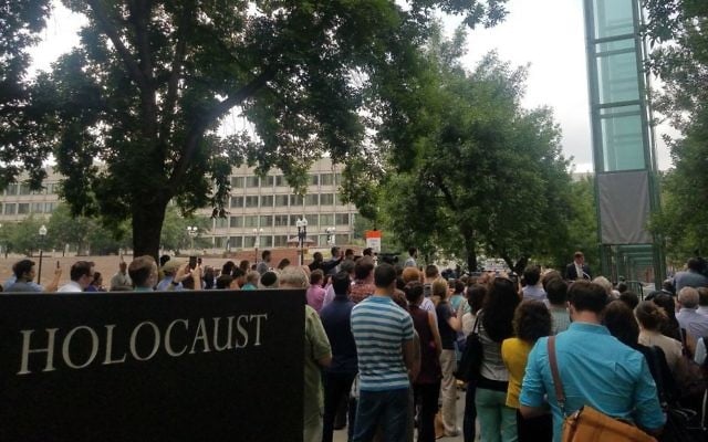 A rededication ceremony at the New England Holocaust Memorial in Boston, Massachusetts, following an act of vandalism, on July 11, 2017. (Matt Lebovic/The Times of Israel) A rededication ceremony at the New England Holocaust Memorial in Boston, Massachusetts, following an act of vandalism, on July 11, 2017. (Matt Lebovic/The Times of Israel)
