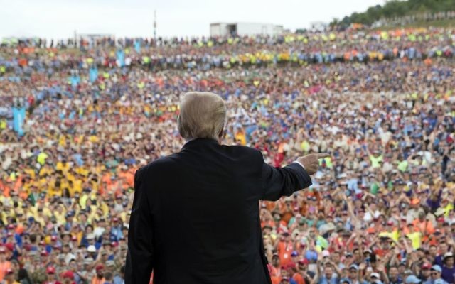 President Donald Trump gestures to the crowd after speaking at the 2017 National Scout Jamboree, July 24, 2017. (AP Photo/Carolyn Kaster) President Donald Trump gestures to the crowd after speaking at the 2017 National Scout Jamboree, July 24, 2017. (AP Photo/Carolyn Kaster)