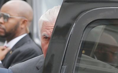 US Secretary of State Rex Tillerson steps out of his car upon arriving to the Ukrainian Presidential office in Kiev, July 9, 2017. (AP Photo/Efrem Lukatsky)