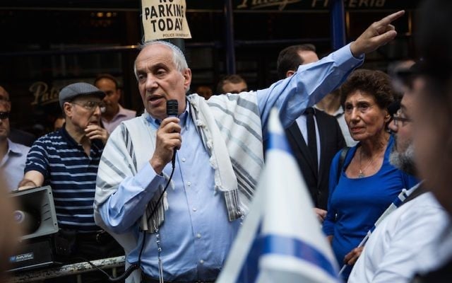 Rabbi Avi Weiss leading a vigil and march in New York City in remembrance of the three Israeli boys who were kidnapped and killed in the West Bank days earlier, June 30, 2014. (Andrew Burton/Getty Images via JTA) Rabbi Avi Weiss leading a vigil and march in New York City in remembrance of the three Israeli boys who were kidnapped and killed in the West Bank days earlier, June 30, 2014. (Andrew Burton/Getty Images via JTA)