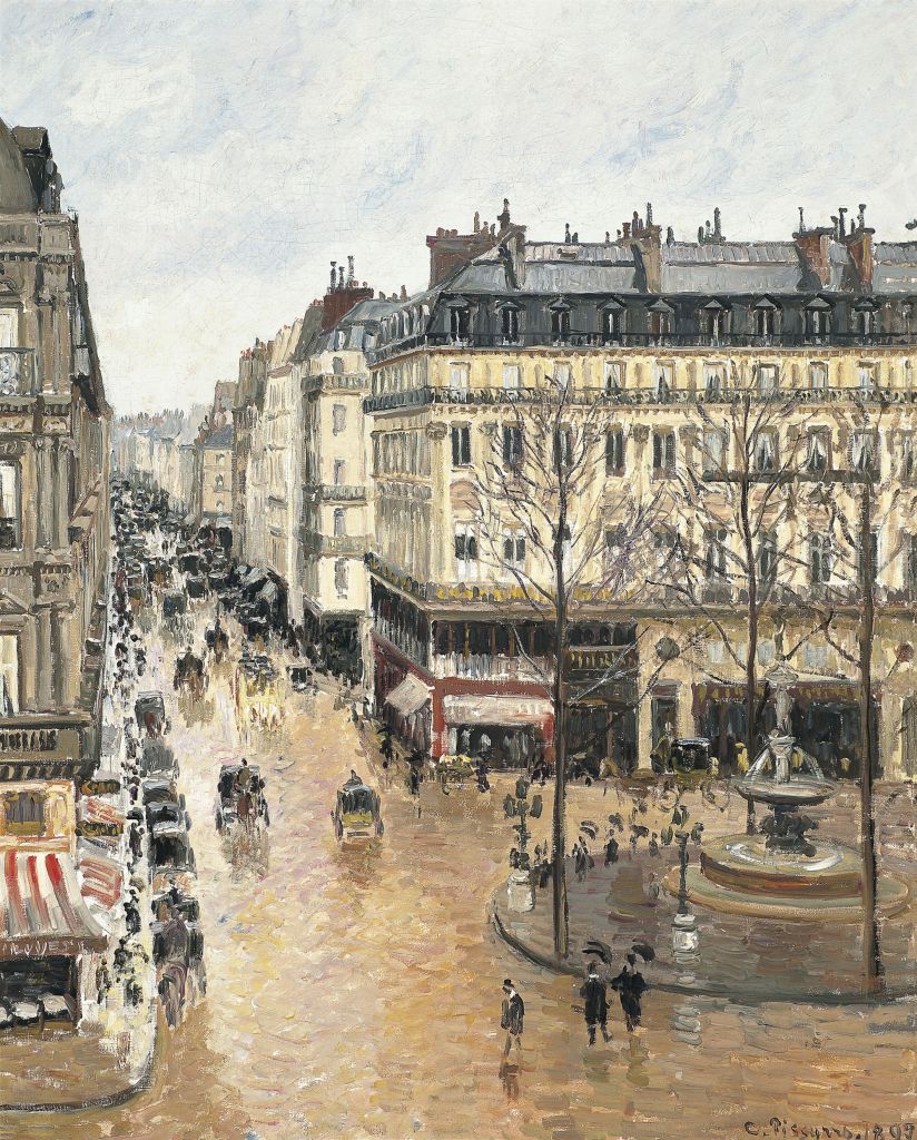 Camille Pissarro's 1897 painting 'Rue Saint-Honoré, dans l'après-midi. Effet de pluie' (Public domain, Museo Thyssen-Bornemisza, Colección Permanente, Wikimedia commons) Camille Pissarro's 1897 painting 'Rue Saint-Honoré, dans l'après-midi. Effet de pluie' (Public domain, Museo Thyssen-Bornemisza, Colección Permanente, Wikimedia commons)