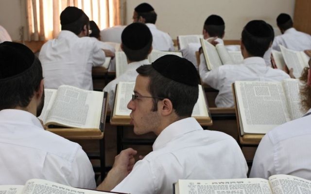 Ultra-Orthodox Jews study at a Yeshiva in the settlment of Modiin Illit on October 19, 2009. (Nati Shohat/Flash90) Ultra-Orthodox Jews study at a Yeshiva in the settlment of Modiin Illit on October 19, 2009. (Nati Shohat/Flash90)