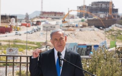 Prime Minister Benjamin Netanyahu visits the Jewish neighborhood of Har Homa in East Jerusalem on March 16, 2015, the day before general elections. (Yonatan Sindel/Flash90)