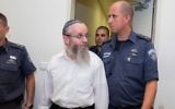 Rabbi Ezra Sheinberg, suspected of sexual abuse against several women, is seen at the courtroom of the Kiryat Shmona Magistrates Court on July 8, 2015. (Basel Awidat/Flash90)