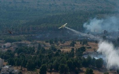 Illustrative photo of firefighter planes extinguishing a fire on July 19, 2015. (Basel Awidat/Flash90) Illustrative photo of firefighter planes extinguishing a fire on July 19, 2015. (Basel Awidat/Flash90)