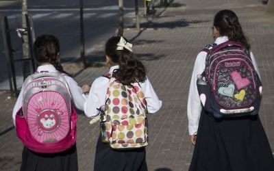 Illustrative image of ultra-Orthodox Jewish girls walking to school in Beitar Illit, on September 4, 2016. (Nati Shohat/Flash90)