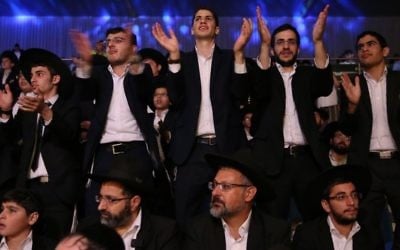A memorial ceremony for the late Chief Rabbi Ovadiya Yosef in Beitar Illit, on October 27, 2016. (Yaakov Cohen/Flash90)