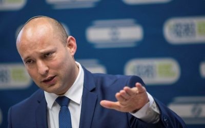 Education Minister Naftali Bennett leads a faction meeting of his Jewish Home party at the Knesset on June 19, 2017. (Yonatan Sindel/Flash90) Education Minister Naftali Bennett leads a faction meeting of his Jewish Home party at the Knesset on June 19, 2017. (Yonatan Sindel/Flash90)